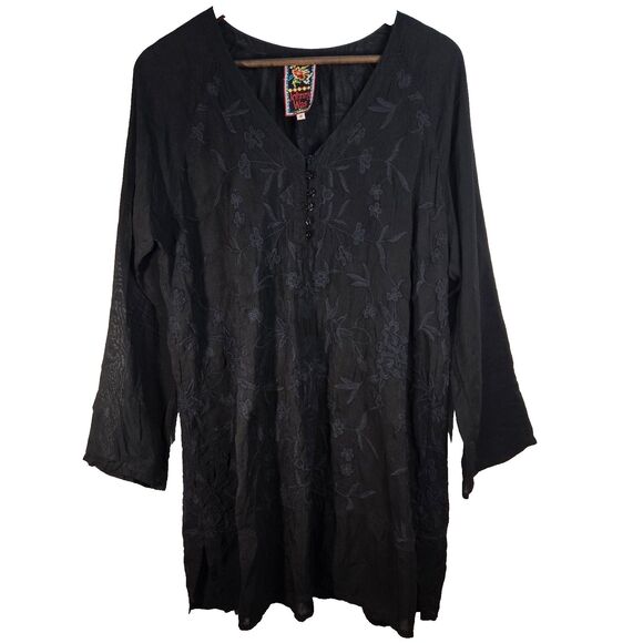 Johnny Was Black Embroidered Knee Length Dress Womens Medium Johnny Was Black Embroidered Knee Length Dress Womens Medium